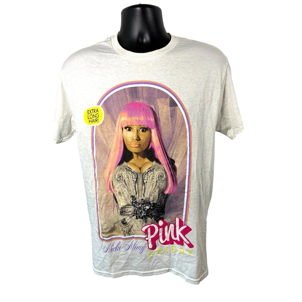 Nicki Minaj Pink Friday Extra Long Hair Graphic T Shirt White M XL Boxy
